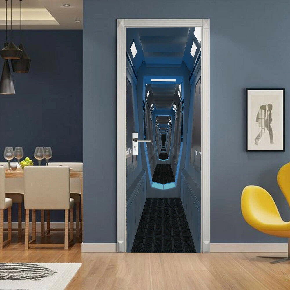 3D Wall Door Sticker Art Spaceship Space Station Self-adhesive Wrap Murals Decal 07FC0E-D4 - KOEEK