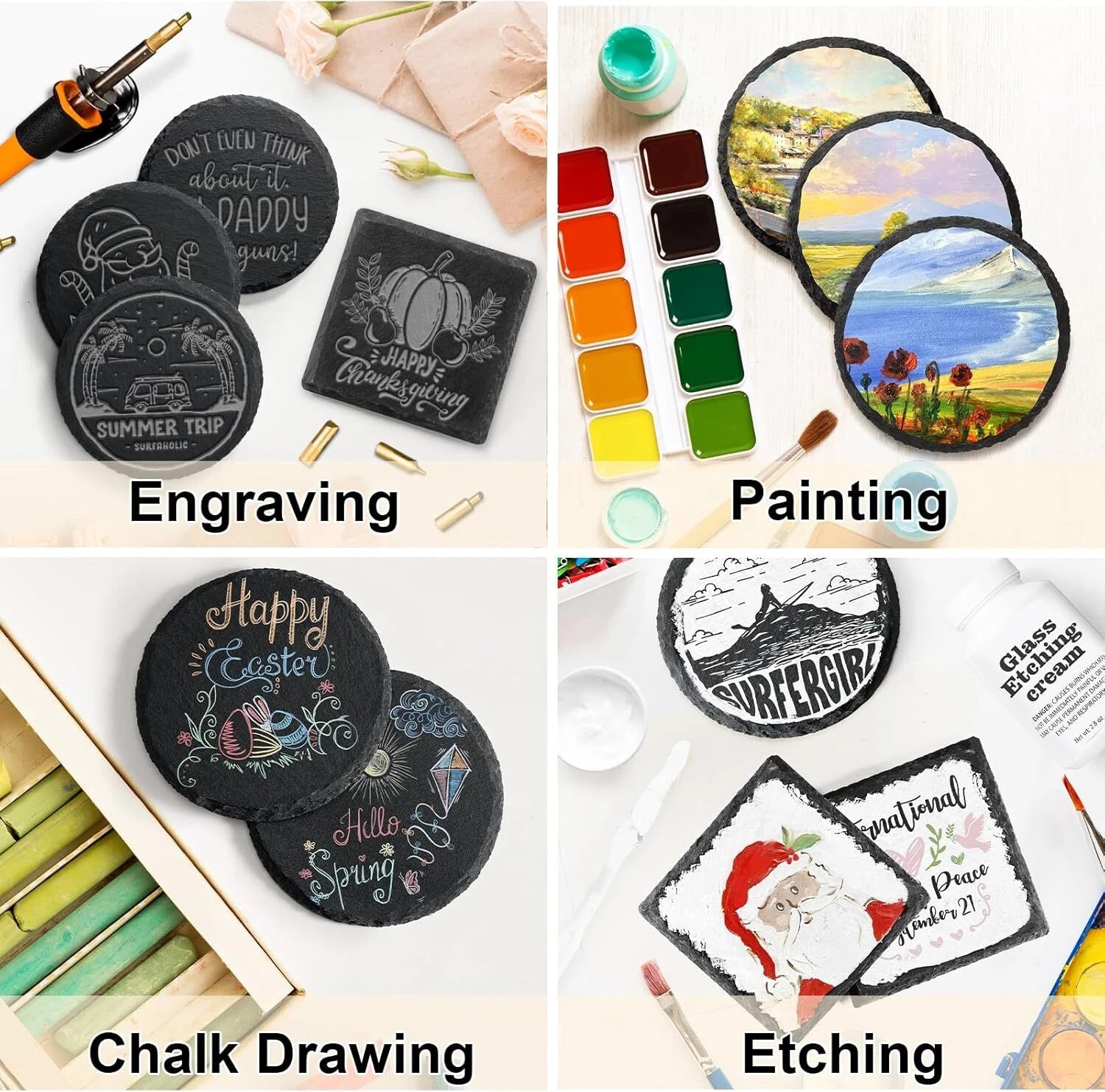 48 PCS Bulk Slate Coasters, 4-Inch Black Stone Coasters, Home Décor 07FC0E-D4 - KOEEK