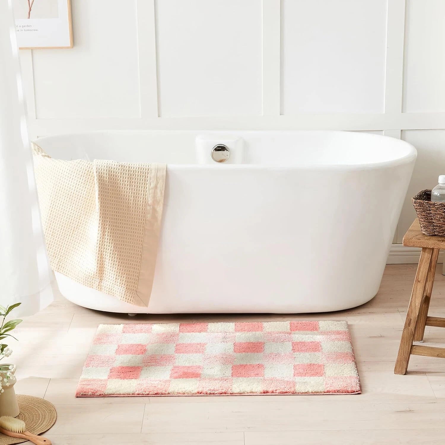 Checkered Bath mats for Bathroom Non Slip, Fluffy Absorbent Microfiber Bath mat 07FC0E-D4 - KOEEK