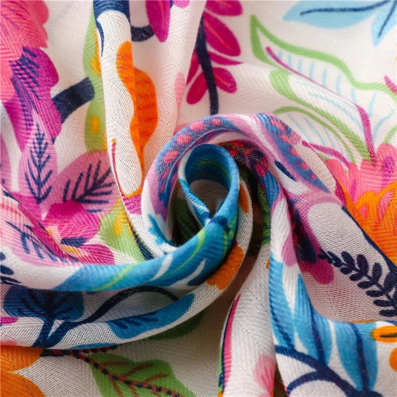 Womens Garden Floral Shawl Tassel Colorful Beach Vacation Pashmina Wrap Scarf 07FC0E-D4 - KOEEK