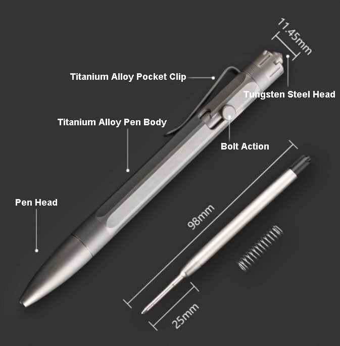 Titanium Pocket Ball Pen Office Signature Tactical Pen Student Stationery EDC 07FC0E-D4 - KOEEK