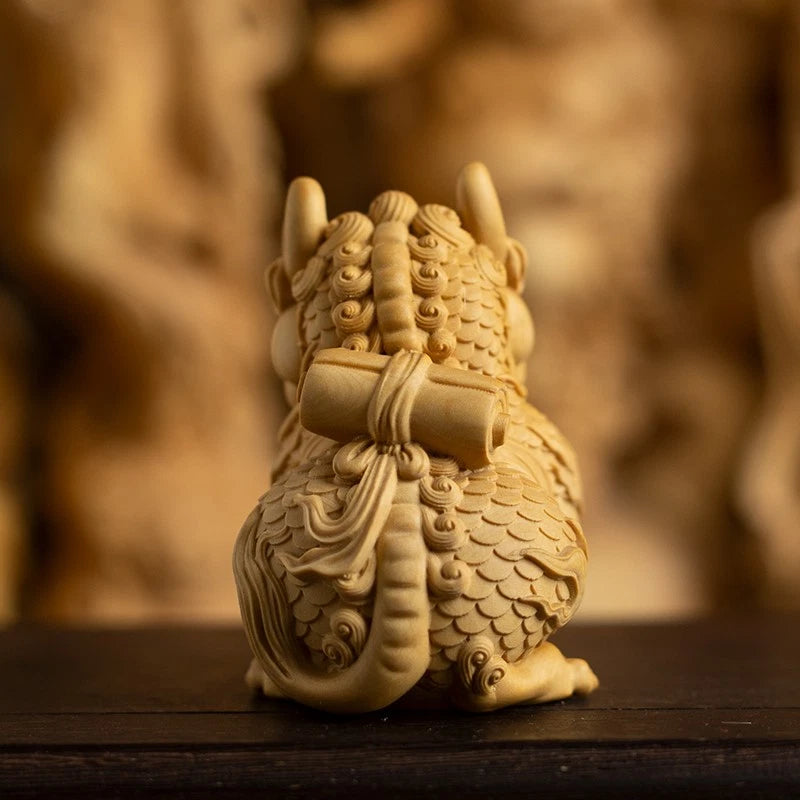 7cm Small Leaved Boxwood HandCarved Auspicious Beast Kylin tea pet Ornament 07FC0E-D4 - KOEEK