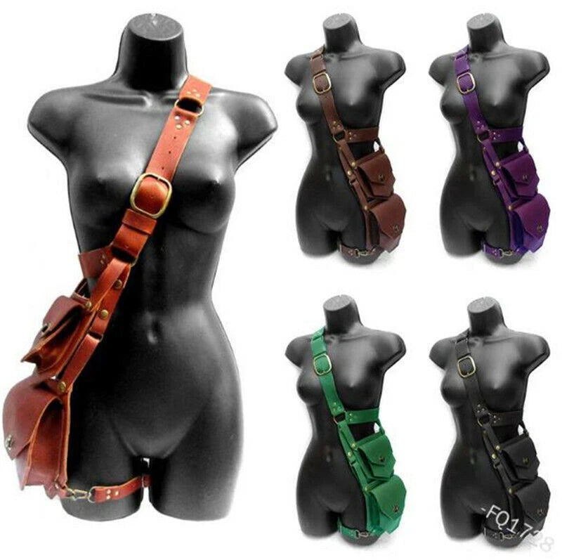 PU Leather 2021 Medieval Warrior Metal Crossbody Leg Bag Cosplay Double Bag 07FC0E-D4 - KOEEK
