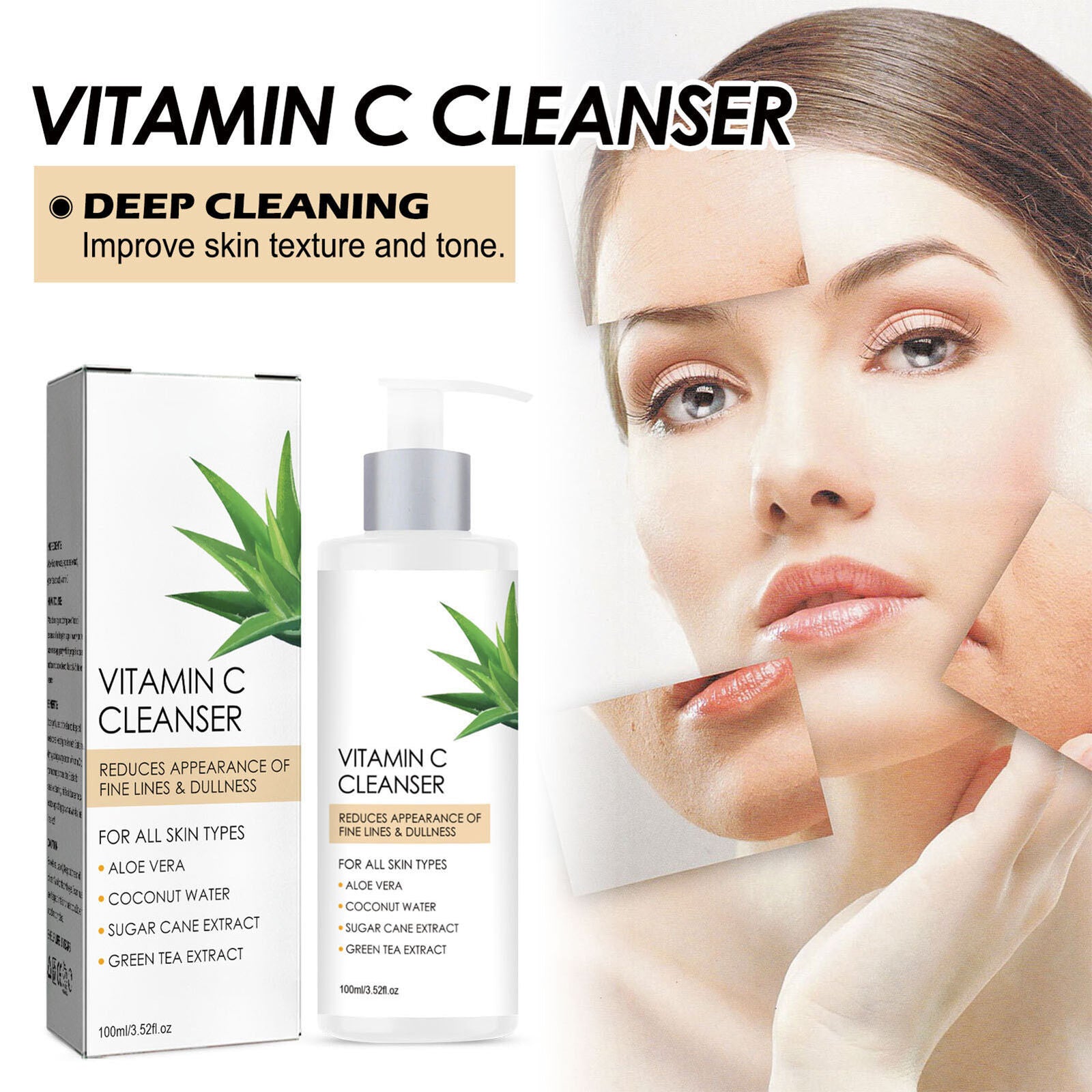 new 2pcs 100ml Vitamin C Facial Cleanser Deep Cleansing Brightening Face Wash koeek - KOEEK