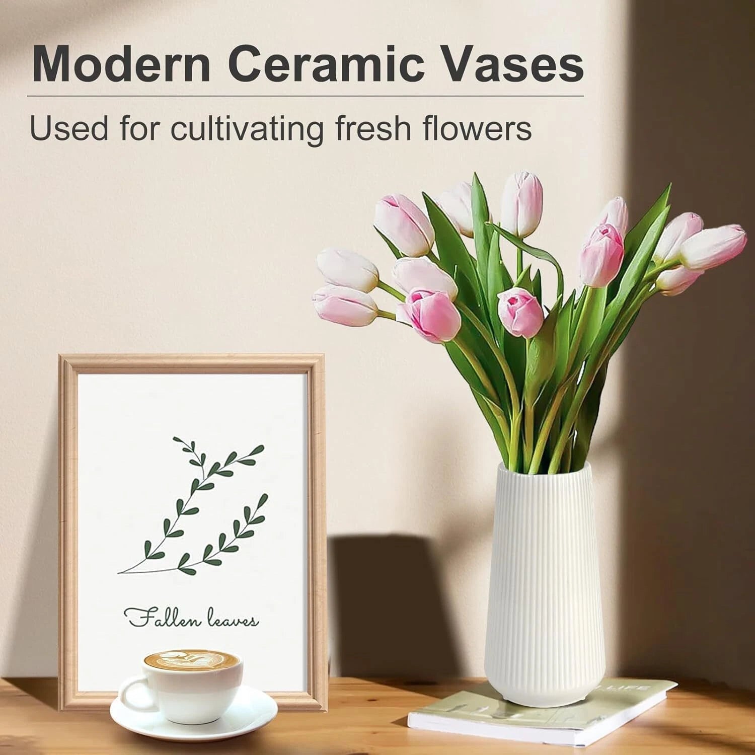 White Ceramic Vase, Small Cute Flower Vase for Pampas Grass, Home, Living Room 07FC0E-D4 - KOEEK