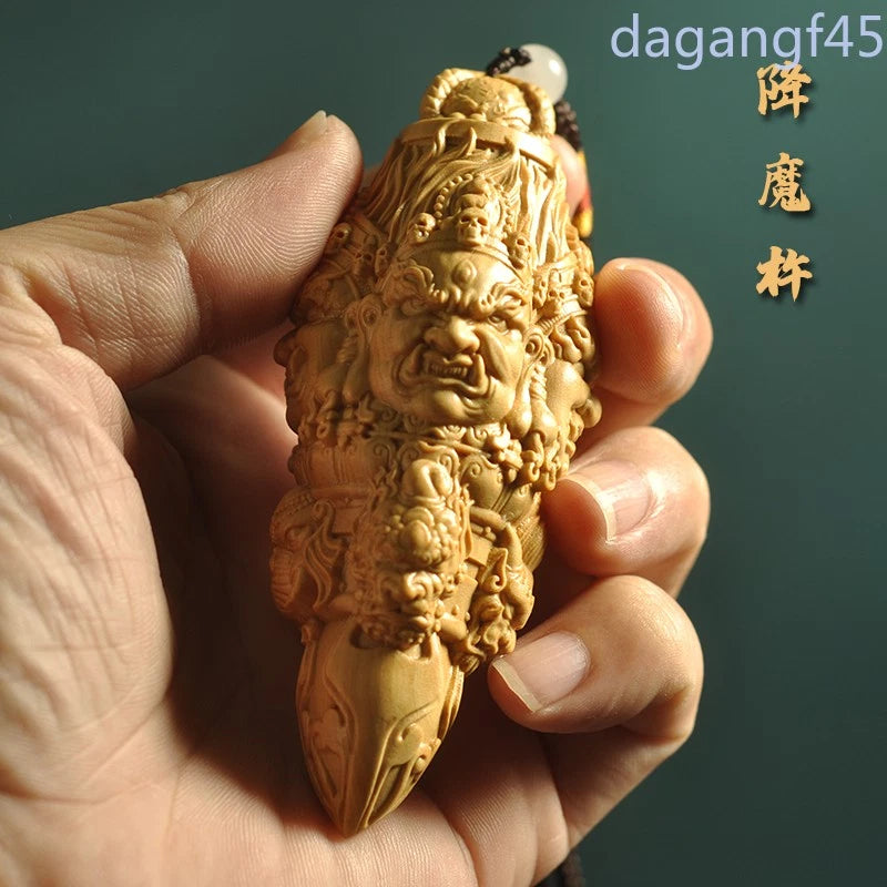 10cm Boxwood Handmade Carve Handicraft Ritual Implement Pendant Chinese Retro 07FC0E-D4 - KOEEK