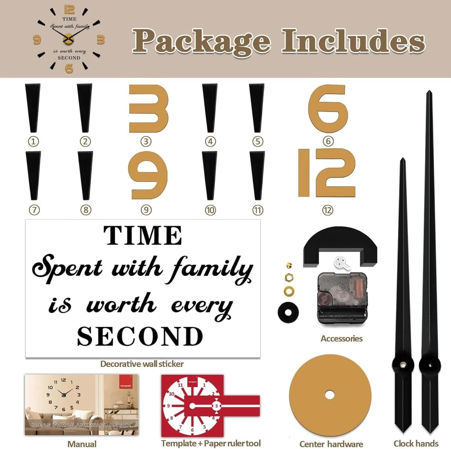 Wall Clock Oversized Wall Clock for Living Room Decor, Decorative Wall Clocks 07FC0E-D4 - KOEEK