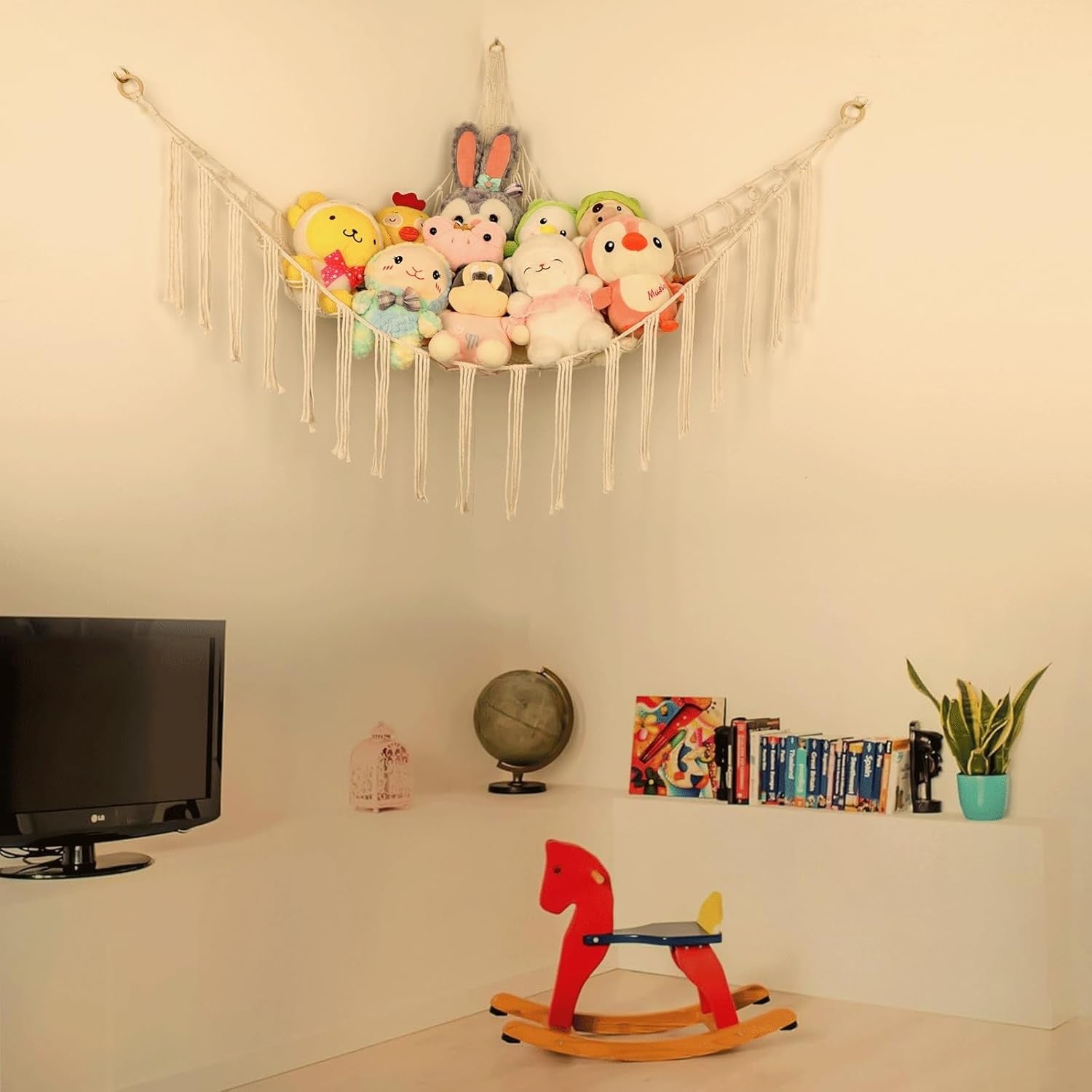 new Stuffed Animal Hammock Corner, Hand-Knitted Large Plushie Net Large, White
