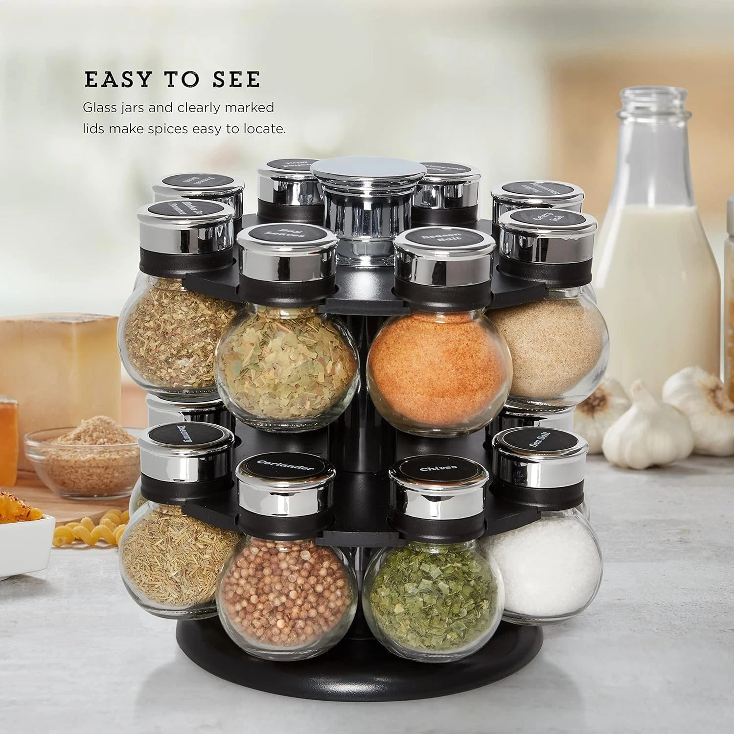 16 Jar Ellington Revolving Countertop Spice Rack with Lift & Pour Caps 07FC0E-D4 - KOEEK