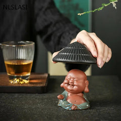 Purple Clay Tea Pet Tea Monk Buddha Figurine Ornaments Handmade Crafts Tea Set 07FC0E-D4 - KOEEK