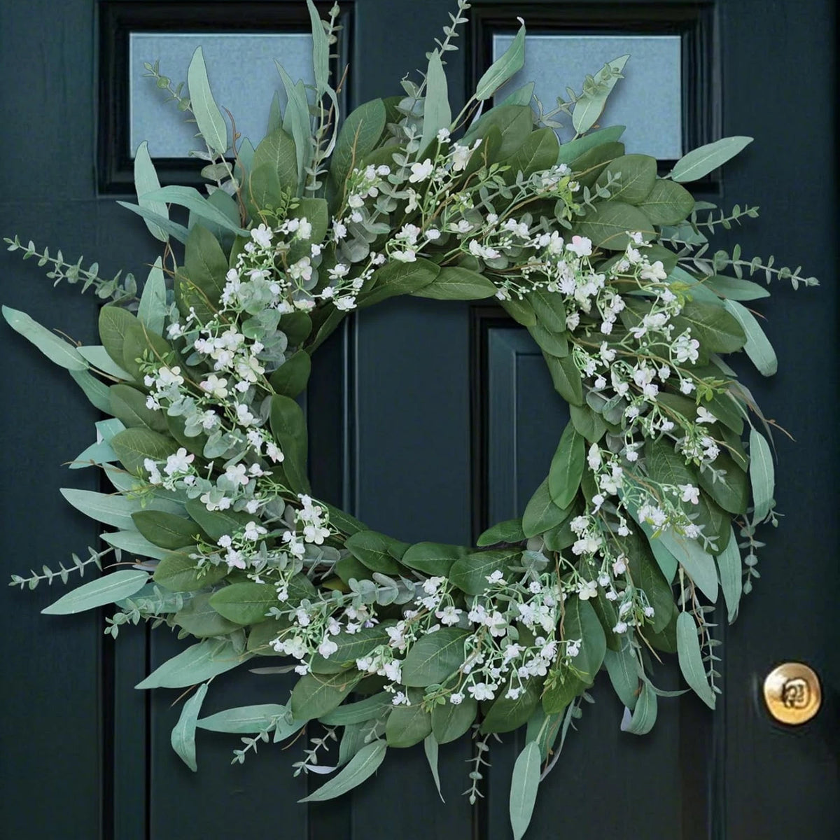 26-inch eucalyptus and baby's breath wreath, suitable for front doors