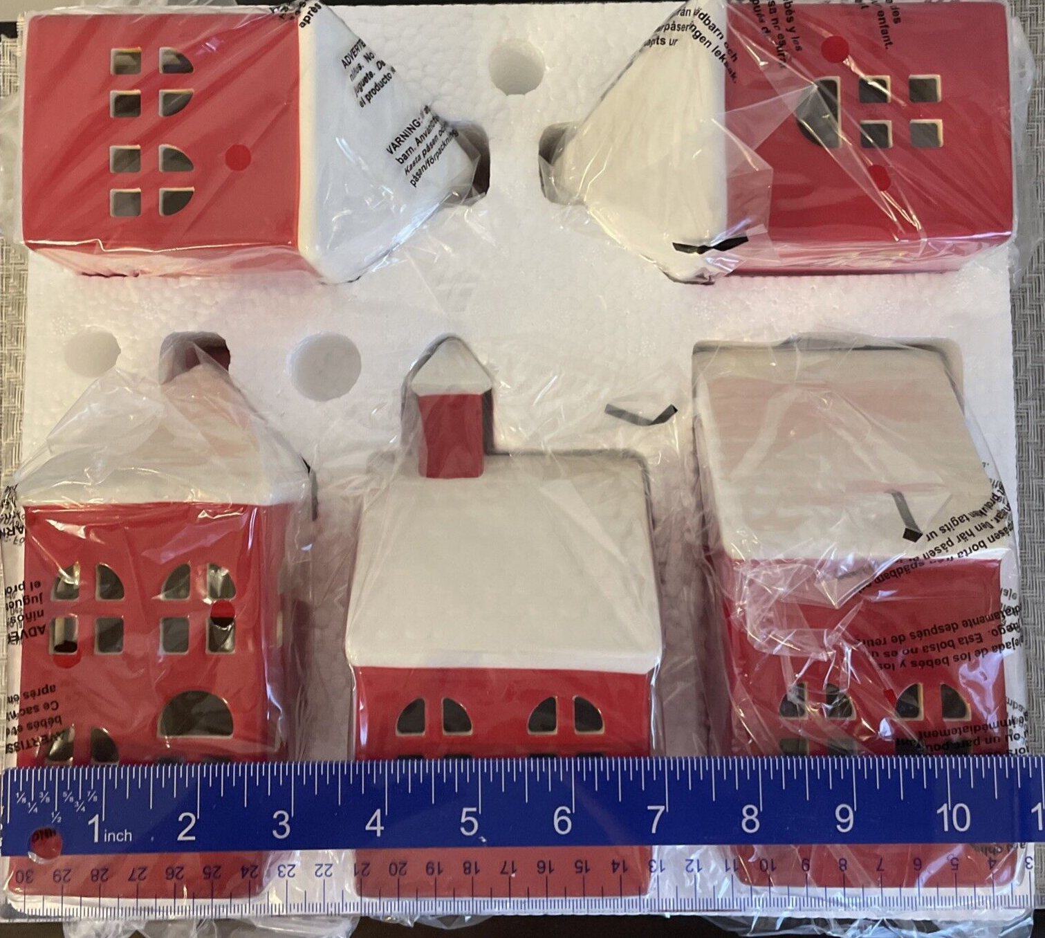 5 Piece Set Costco Christmas Red and White Ceramic Village Pueblo Lights WHITE - KOEEK