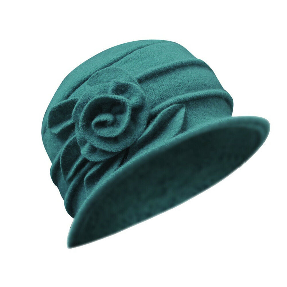 ny Dame Elegant Ull Blomster Hat Vinter Vintage Cloche Bøtte Cap