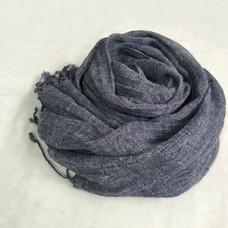 Mens  Flax Linen Breathable Scarf Solid Tassel Unisex Shawl Soft Neckerchief 07FC0E-D4 - KOEEK