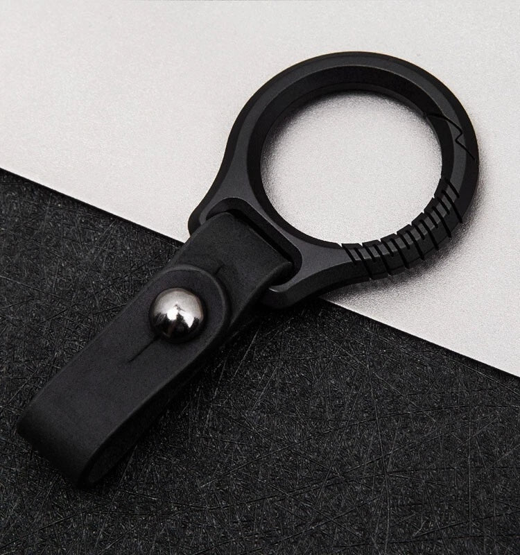 EDC Titanium Alloy Leather Car Keychain Portable Key Ring Waist Hanging Pendant 07FC0E-D4 - KOEEK