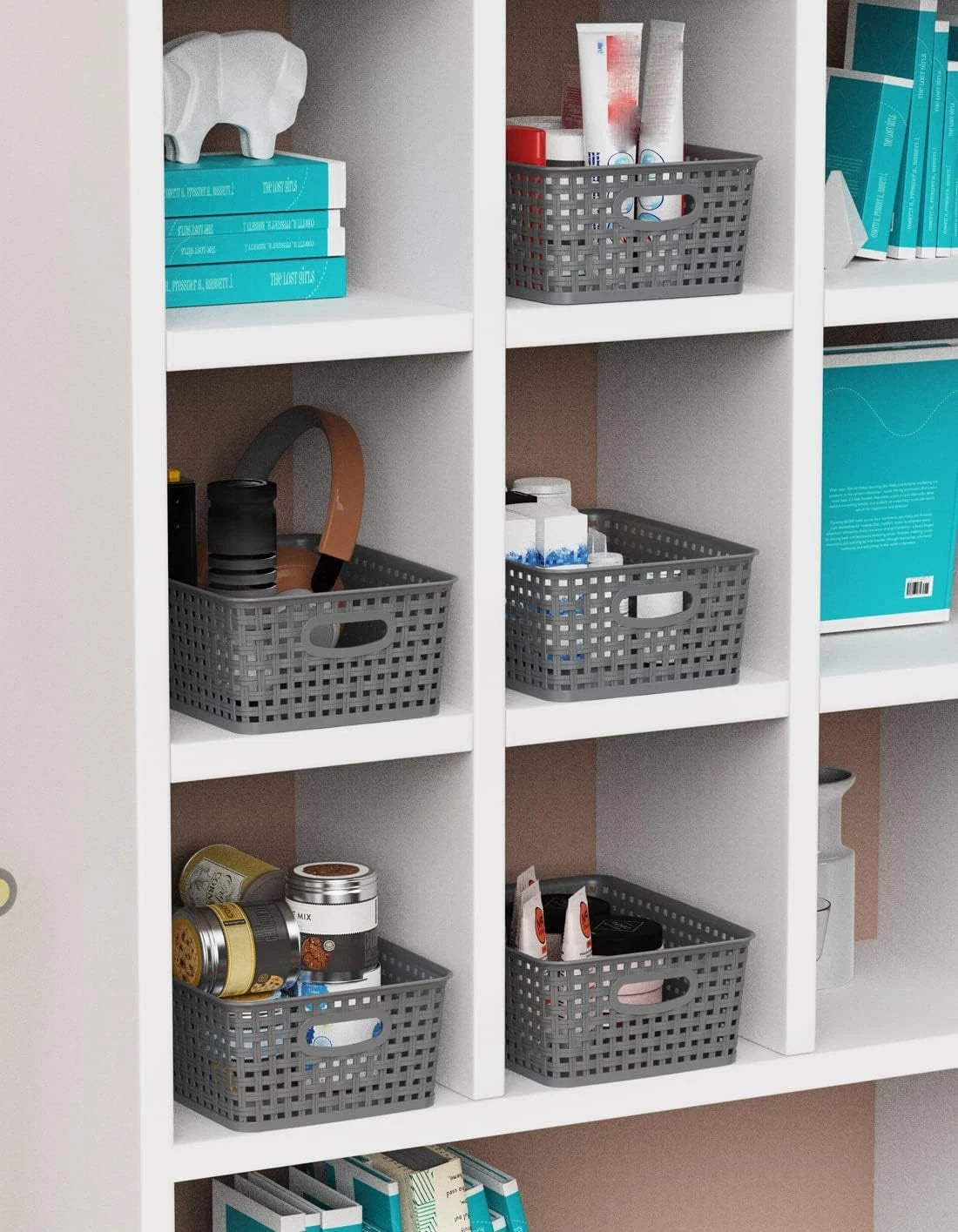 Weave Storage Organizer Baskets, Grey 6-Pack Plastic Woven Baskets 07FC0E-D4 - KOEEK
