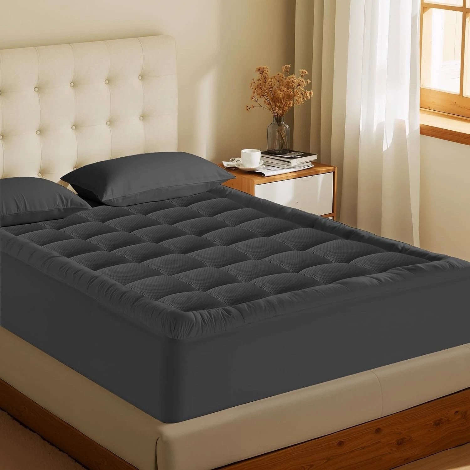 Double extra-large mattress pad with pillow top with 8-21 inch deep pockets 07FC0E-D4 - KOEEK