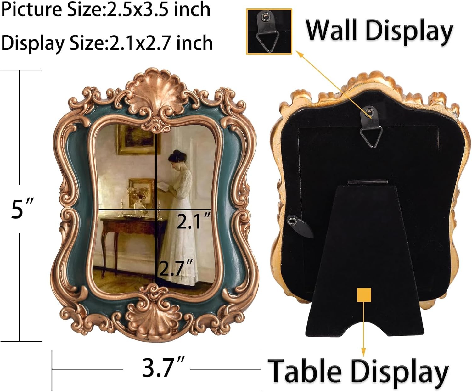 new Small Vintage Picture Frames 2.5x3.5 Antique Victorian Oblong, Green 07FC0E-D4 - KOEEK