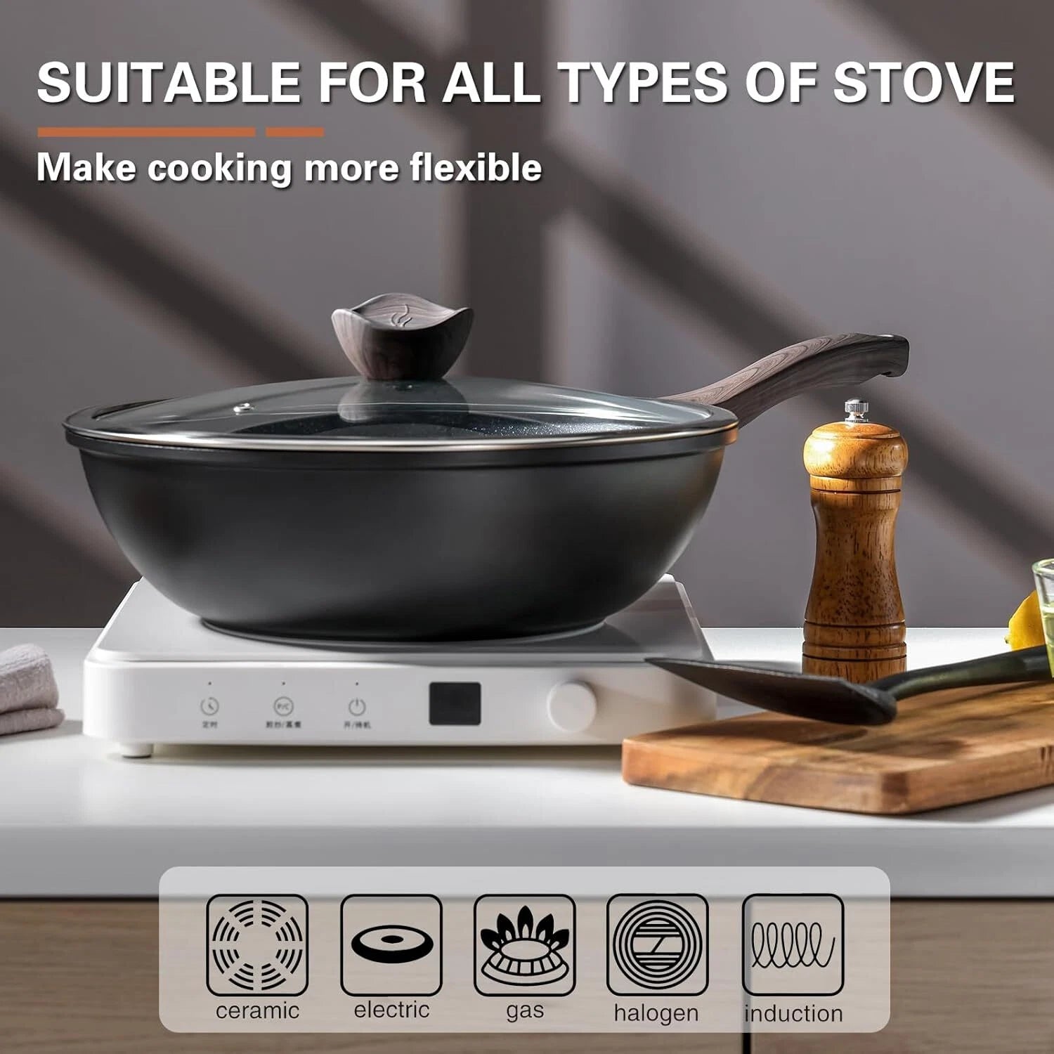 Non-Stick, Lidded, 12-Inch Sauté Pan and Frying Pan, For All Stoves, PFOA-Free 07FC0E-D4 - KOEEK