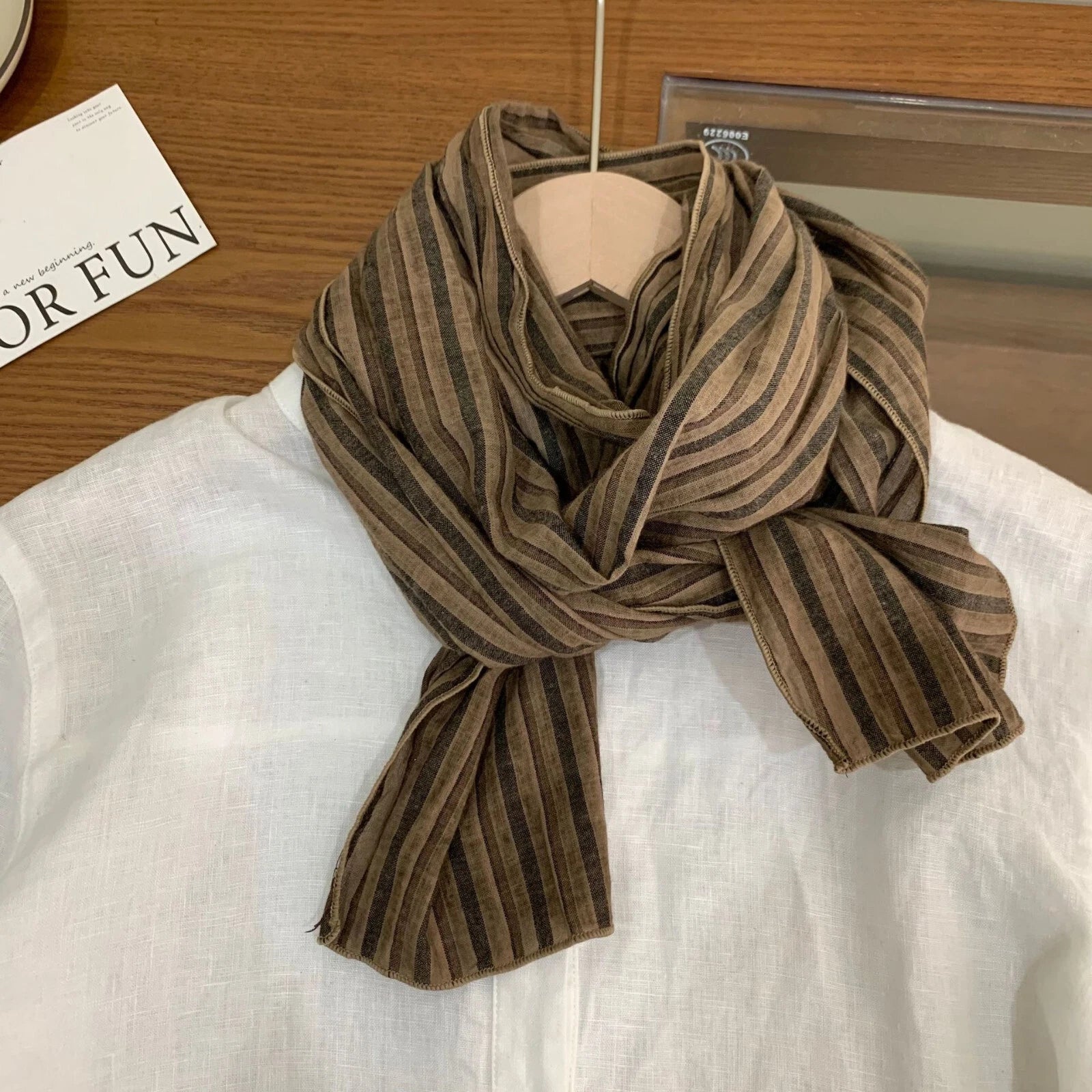 Mens  Cotton Plaid Striped Scarf Shawl Unisex Preppy Breathable Soft Scarves 07FC0E-D4 - KOEEK