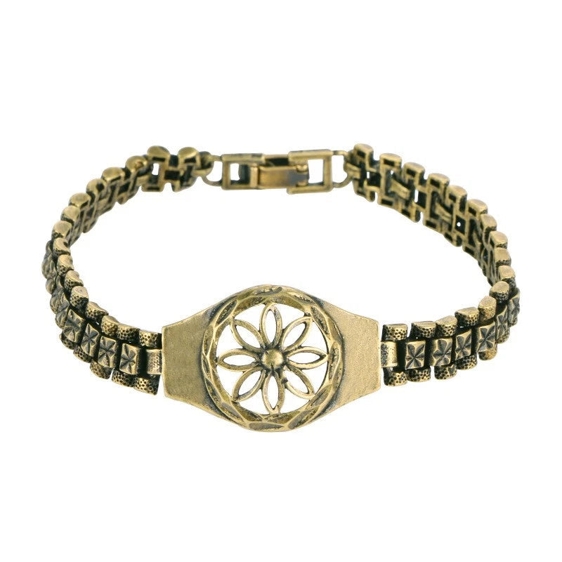 Floral Watch Chain Brass Bangle Men Women Vintage Copper Jewelry Bracelet 07FC0E-D4 - KOEEK