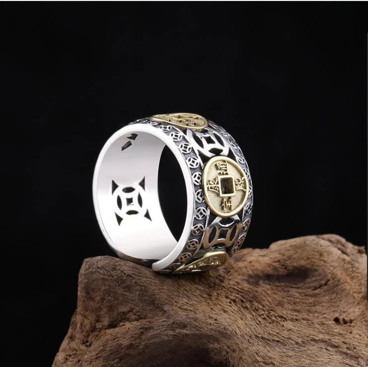 Silver Plated Open Ring Adjustable Index Finger Chinese Style Band 07FC0E-D4 - KOEEK