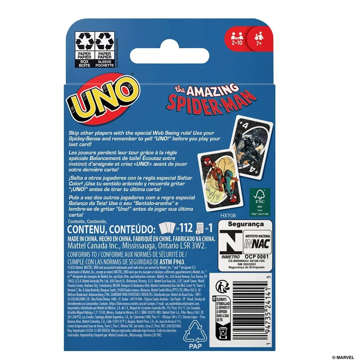 UNO The Amazing Spider-Man Card Game Marvel Family Party Game Mattel MATTEL - KOEEK