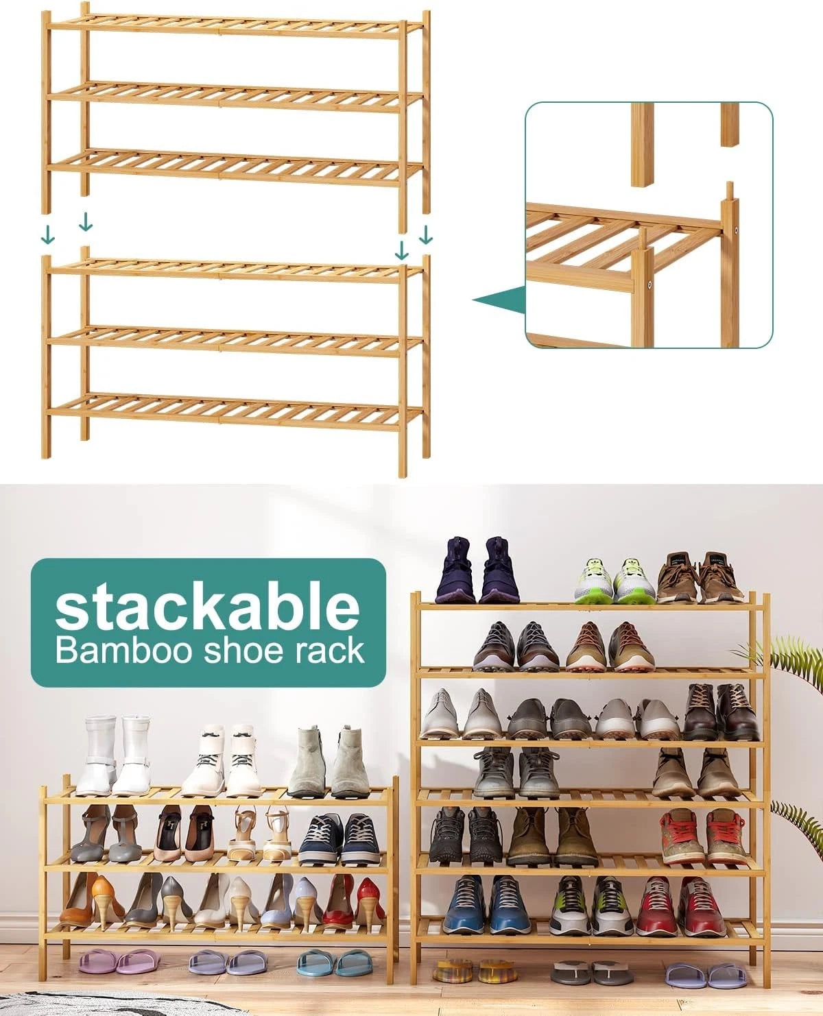 Three-tier shoe rack, bamboo and wood shoe rack 07FC0E-D4 - KOEEK