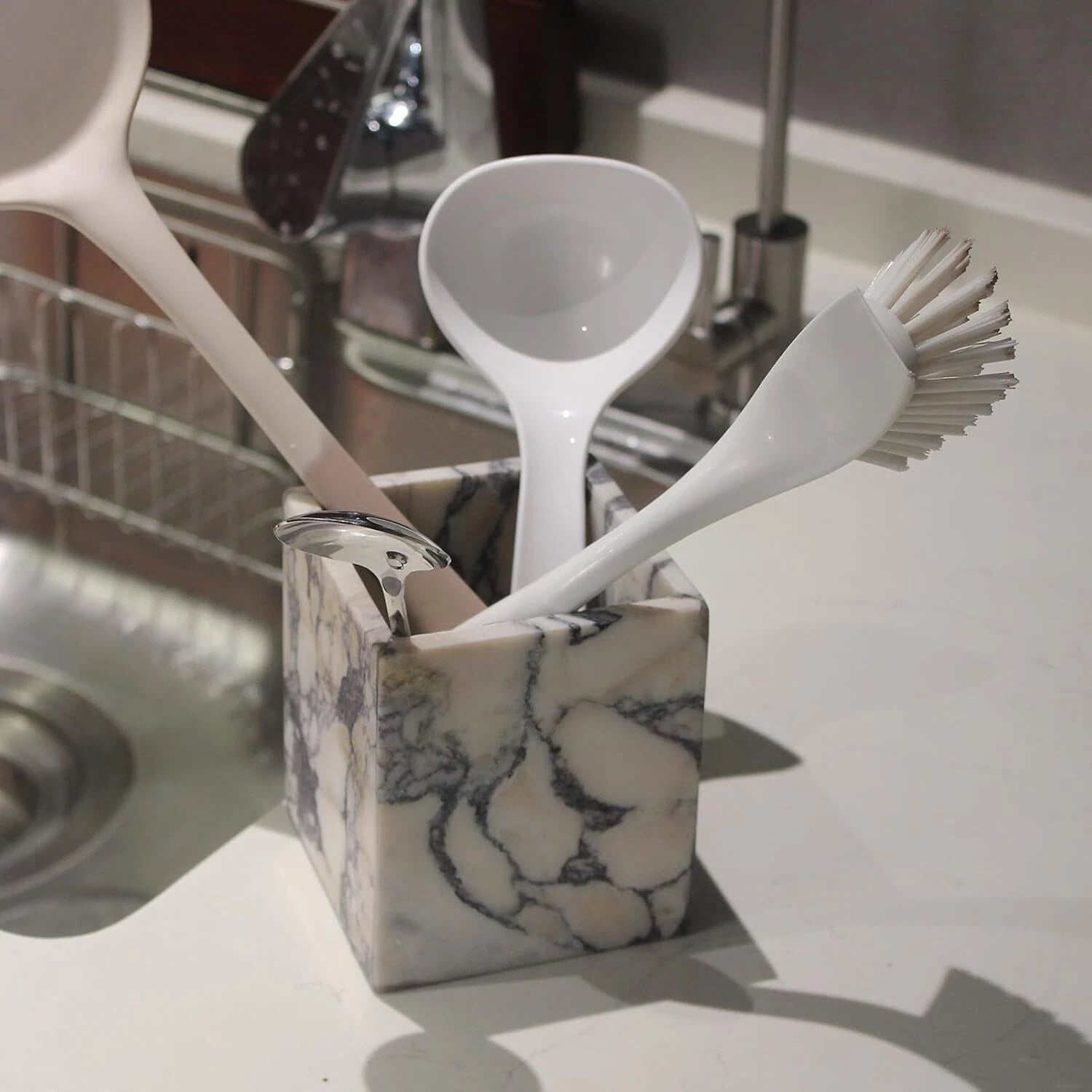 Marble toothbrush holder for bathroom, natural marble makeup brush holder 07FC0E-D4 - KOEEK