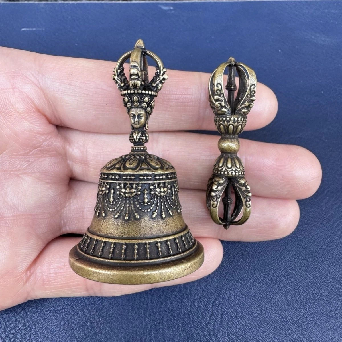 Tibetan Brass Small Vajra Pestle Vajra Bell Size As Shown Weighs about 38 Grams 07FC0E-D4 - KOEEK