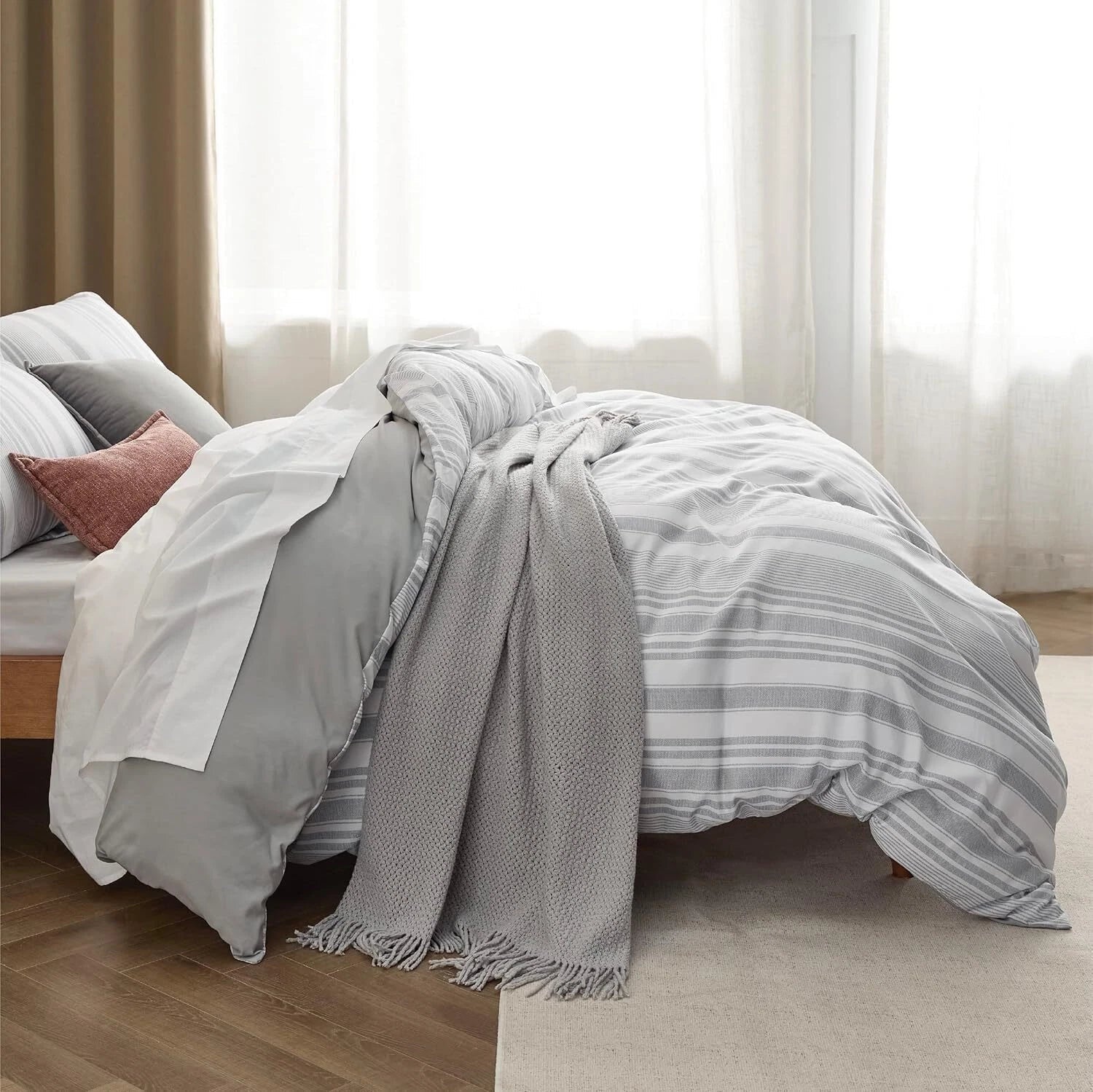 Twin Duvet Cover Kids - Reversible Striped Duvet Cover Set with Zipper Closure 07FC0E-D4 - KOEEK