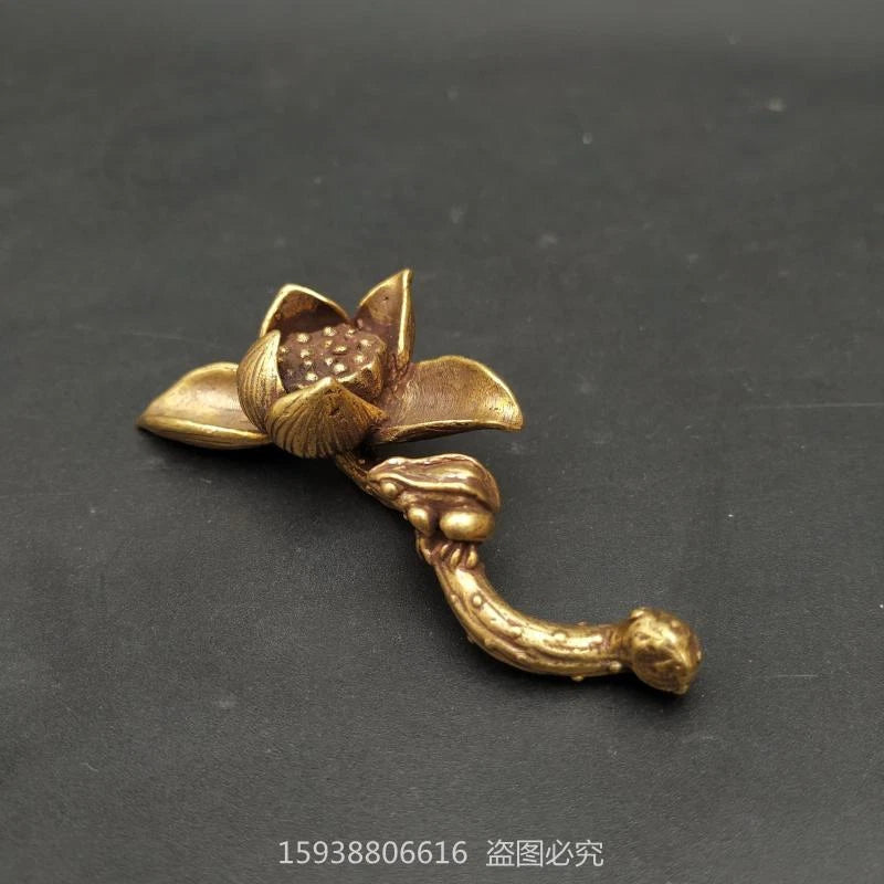 Solid Brass Lotus Frog Mini Ornament Retro Tea Ceremony Tea Pet Bronze Carving 07FC0E-D4 - KOEEK