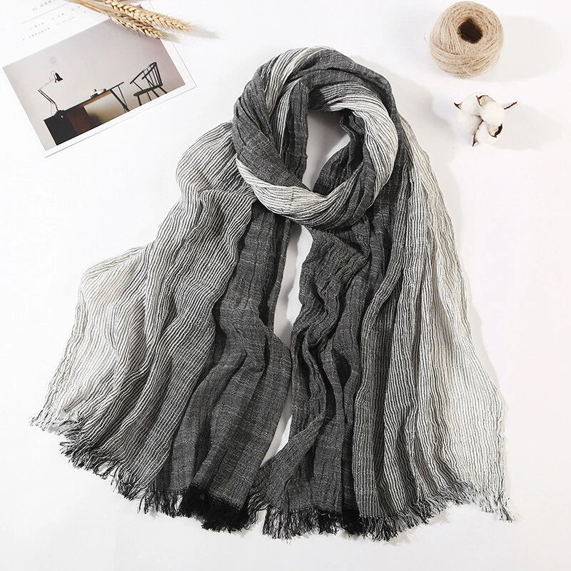 Men's Scarf Striped Cotton Blend Shawls Pleated Scarves Unisex Scarf Warm Wraps 07FC0E-D4 - KOEEK