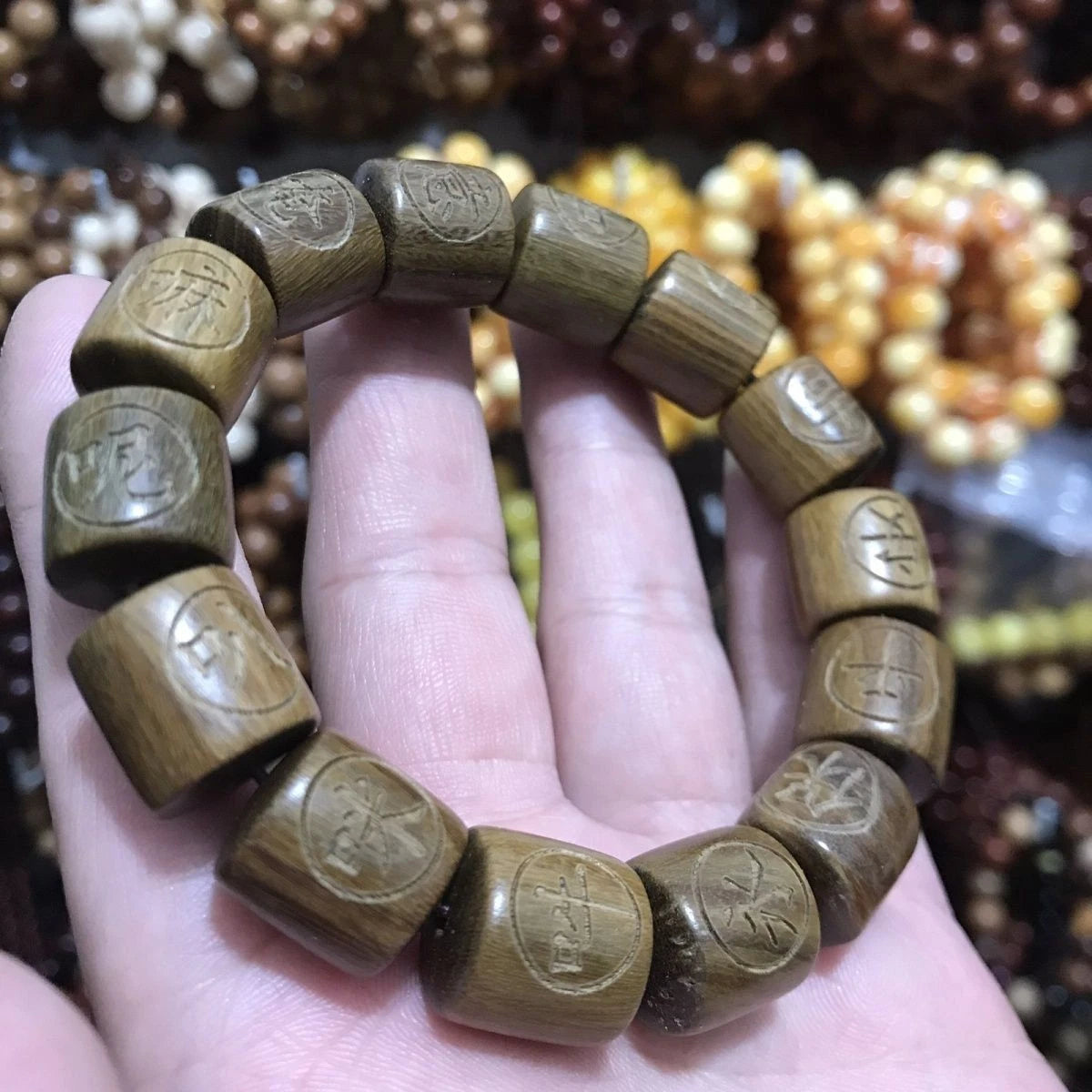 Green Sandalwood Bracelet 20mm Beads Six Syllable Mantra Mala Agarwood Beads 07FC0E-D4 - KOEEK