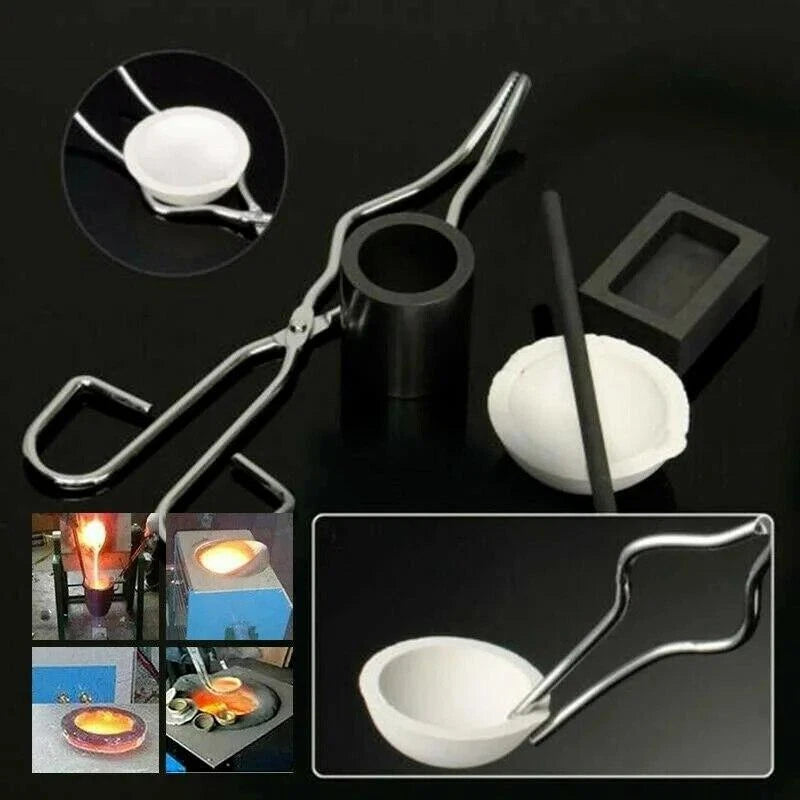 5 Pcs Set Torch Melting Kit Gold & Silver Crucible Tong Rod Graphite Mold Ingot 07FC0E-D4 - KOEEK