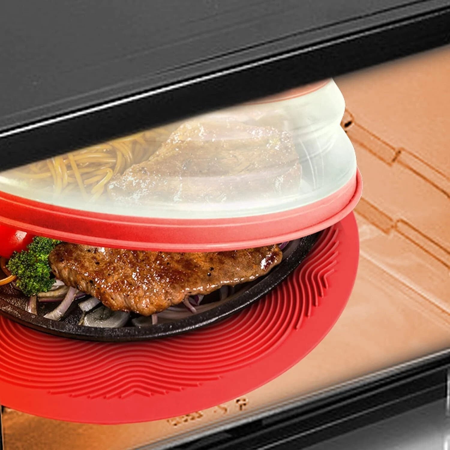 2 in 1, Microwave Mat & Food Cover- Mat as Bowl Holder, Cover for Splatter Guard 07FC0E-D4 - KOEEK
