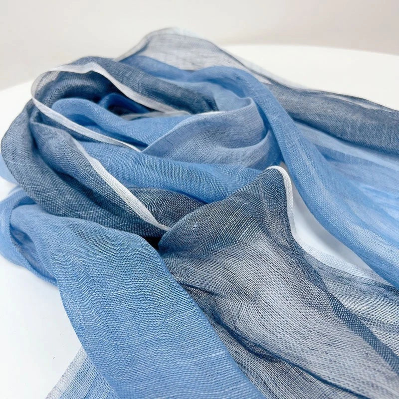 Mens Striped Breathable Blue Scarf  Flax Linen Tasseled Stole Neckerchief 07FC0E-D4 - KOEEK