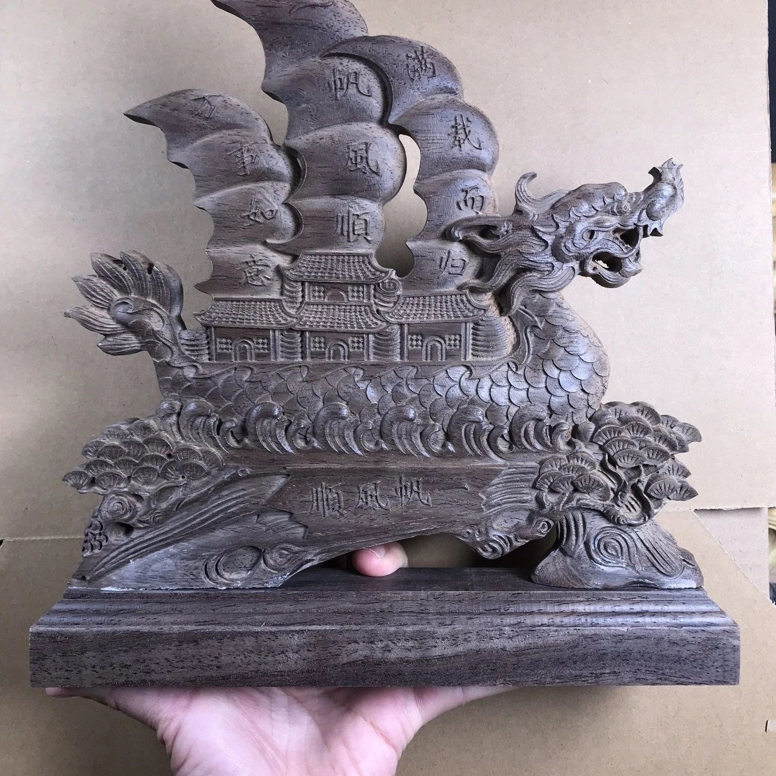 24cm Vietnamese Agarwood Zhuang Dragon Boat Feng Shui Sailing Figurine Decor 07FC0E-D4 - KOEEK