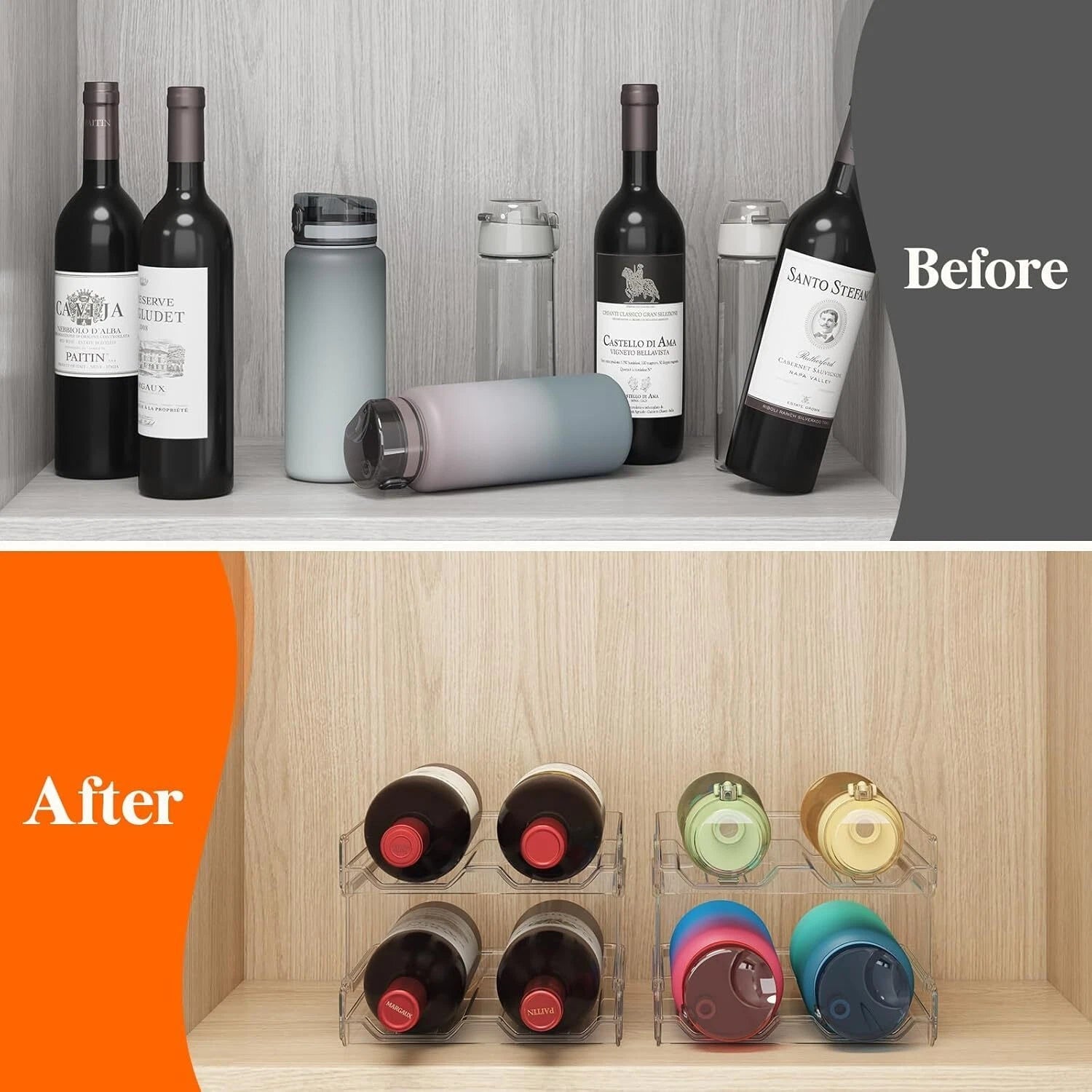 Plastic Stackable Wine Rack for Refrigerator, Cabinet, Countertop,Wine Bottle 07FC0E-D4 - KOEEK