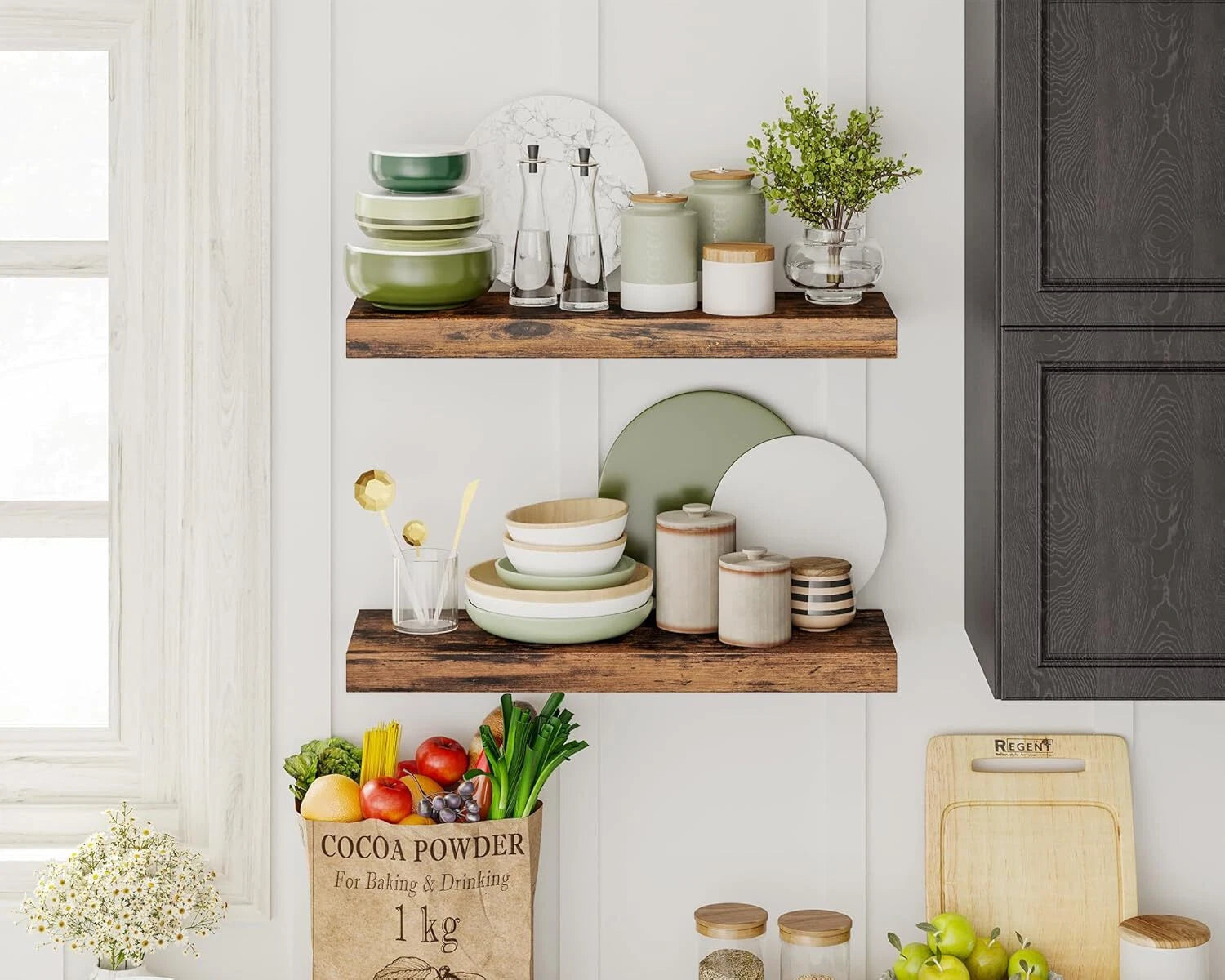 15.8-Inch Floating Shelf, Set of 6 Wooden Shelves, (Rustic Brown) 07FC0E-D4 - KOEEK