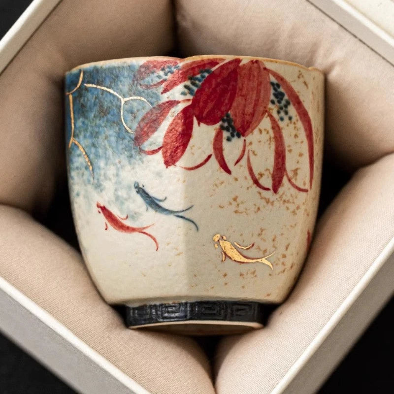Blue and White Porcelain Master Cup Handpainted Lotus Koi Fish Tea Tasting Cup 07FC0E-D4 - KOEEK