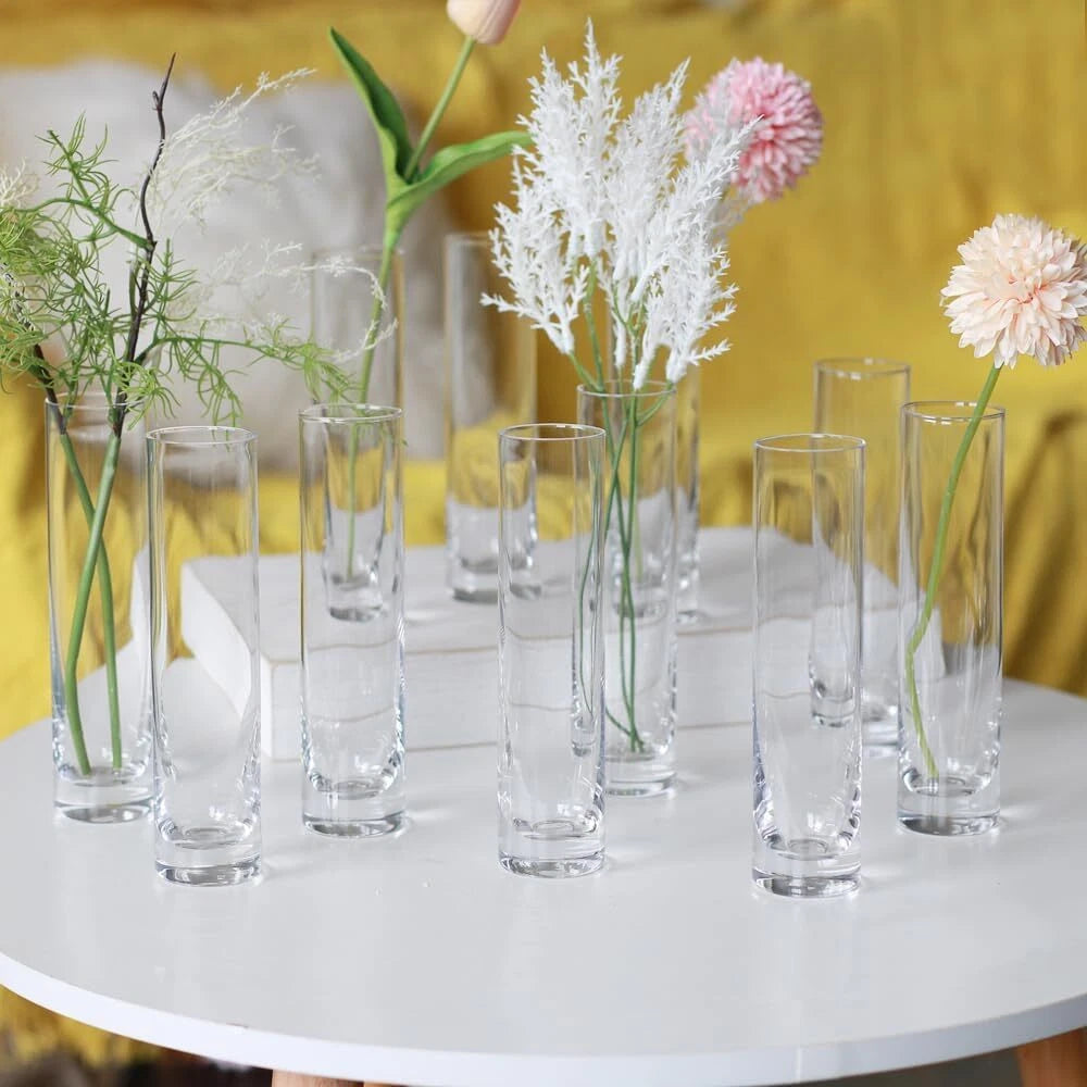 Glass Cylindrical Bud Vases for Centerpieces, Set of 12 Clear Small Vases 07FC0E-D4 - KOEEK