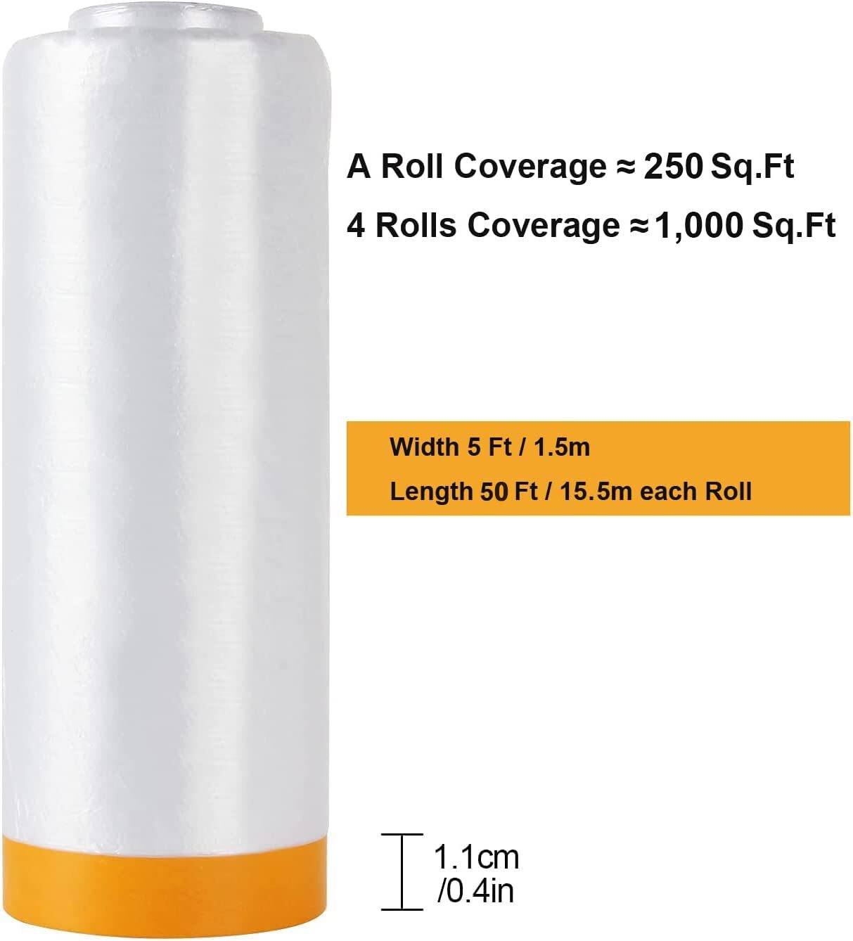 used MARNER 4 Rolls Clear Plastic Sheeting 4.9Ft X 65.5 Ft Pre-Taped Masking MARNER - KOEEK