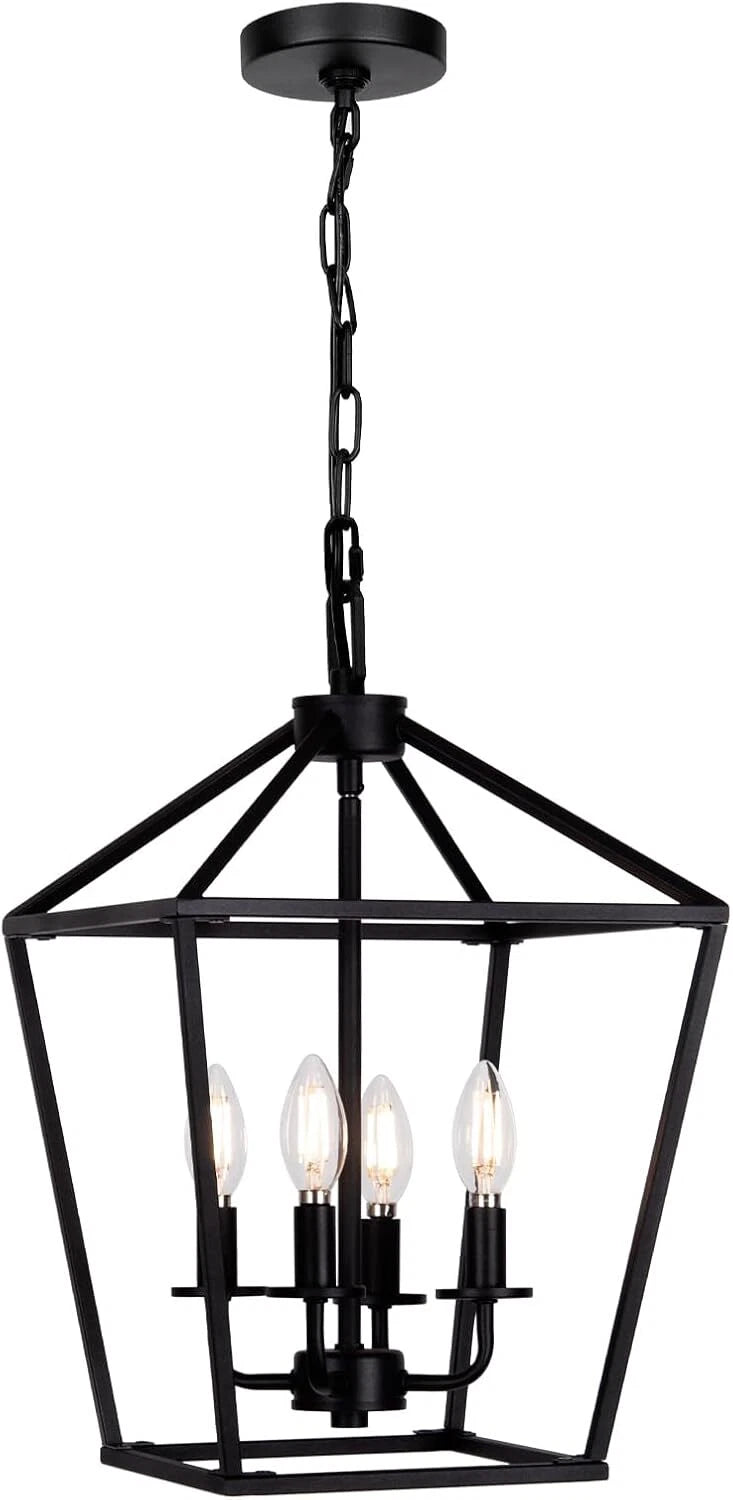 4 LampChandelier Industrial Ceiling Light,Black Lantern FixtureHeight Adjustable 07FC0E-D4 - KOEEK