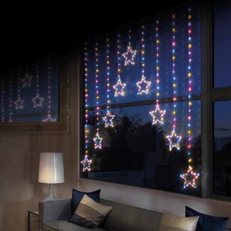 Premier 303 Rainbow Multicolour Pinwire LED Star Window Curtain Christmas Lights PREMIER - KOEEK