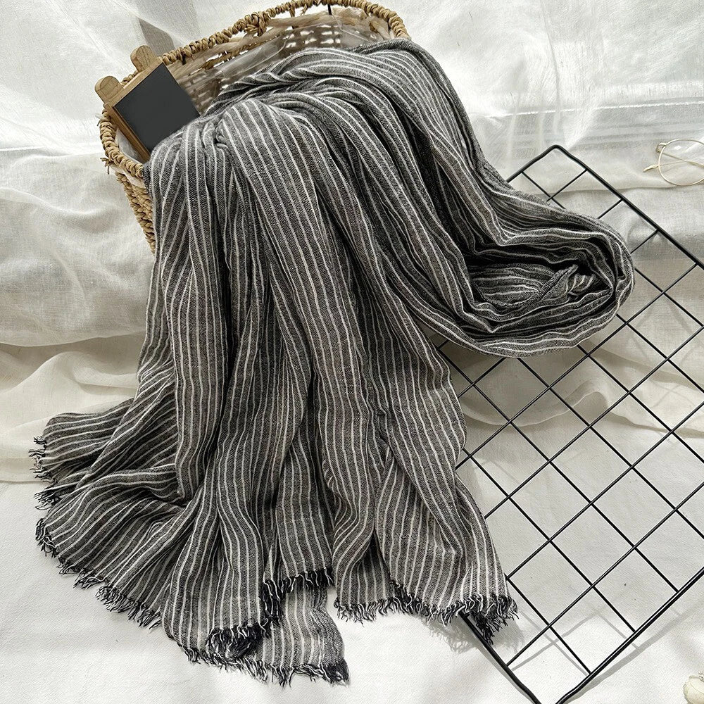 Cotton Linen Scarf Striped Scarves Unisex Men's Shawl Scarf Headwraps 9 Colors 07FC0E-D4 - KOEEK
