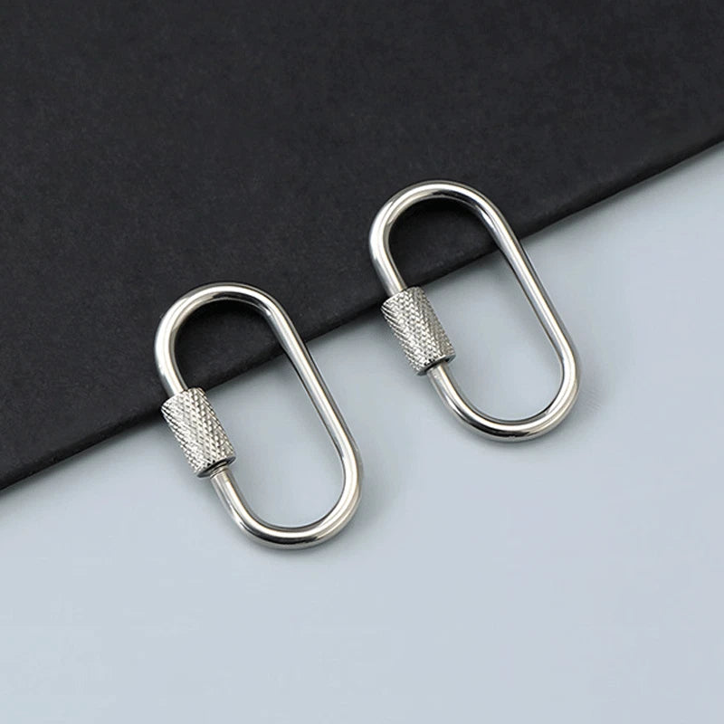 2pcs Mini Climbing Stainless Steel Screw Carabiner Lock Clasp Keychain Clip Hook 07FC0E-D4 - KOEEK