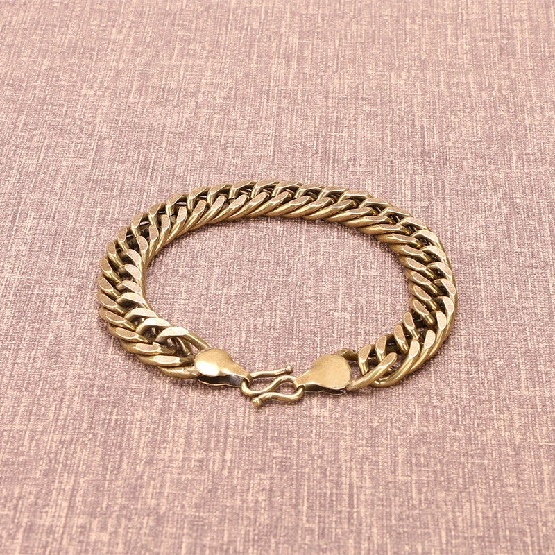 Solid Brass Handmade Vintage Bracelet Men's Bracelet Curb Flat Chain Length 24cm 07FC0E-D4 - KOEEK
