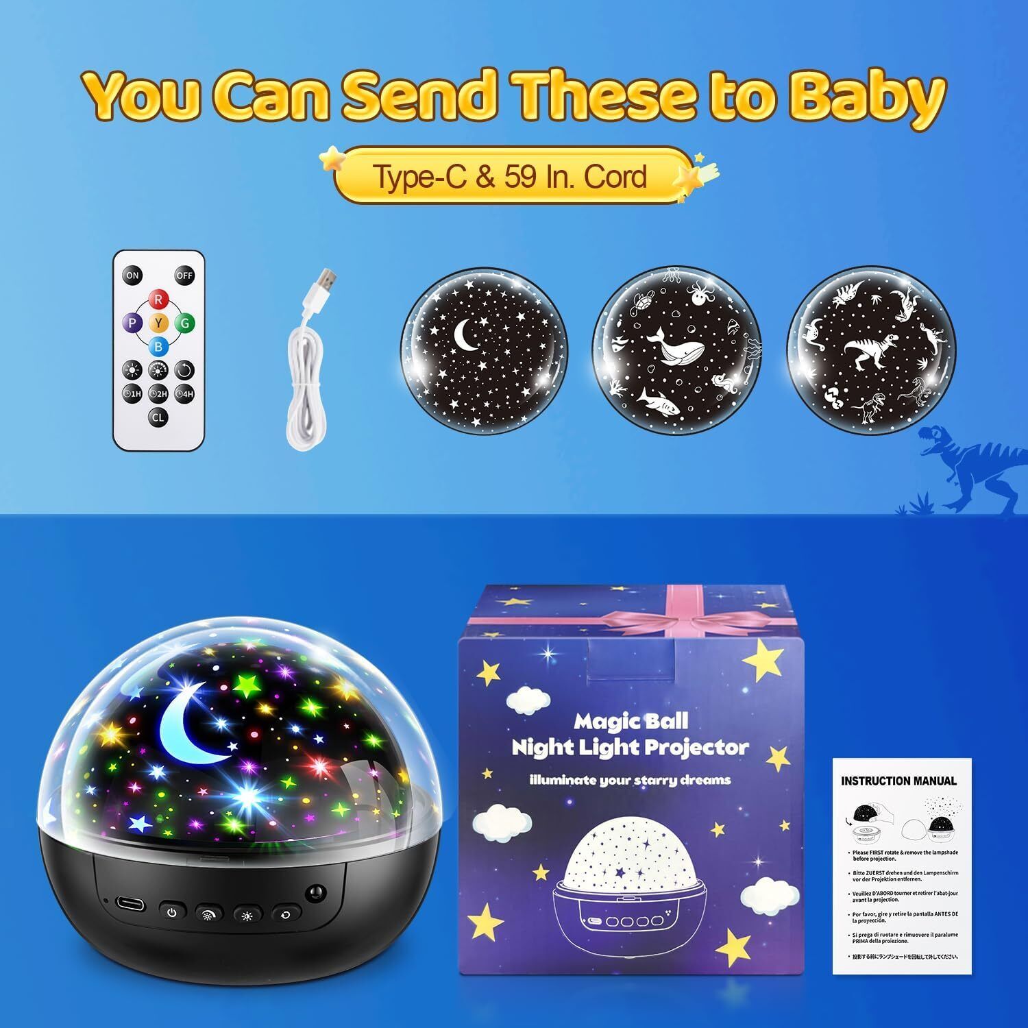 new Kids Night Light Projector for Room, Remote+3 Films+93 Effect Black 07FC0E-D4 - KOEEK