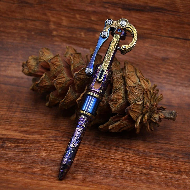 Titanium Meteorite Pattern Mechanical Signature Pen Tactical Ballpint Pen EDC 07FC0E-D4 - KOEEK